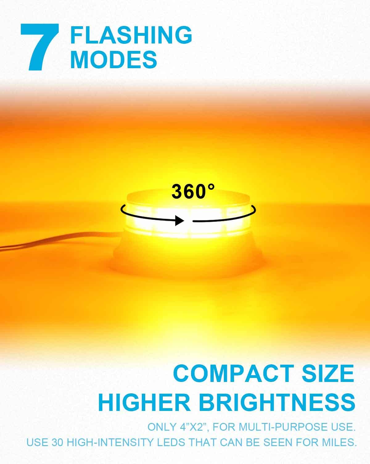 Agrieyes 4.2 Inch 7 Mode Amber Safety Warning Light - Magnetic Flashing Beacon for Trucks, Tractors, Golf Carts & Snow Plows | Hazard Alert & Emergency Vehicle Lighting for Roadside Safety & Construction Zones