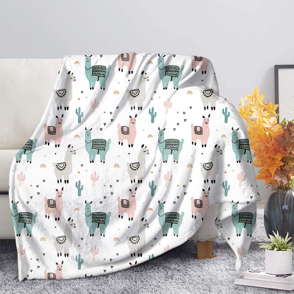 JEOCODY Soft Fluffy Warm Blanket for Women & Men - Cute Llama Cactus Print - Cozy Throw for Office, Bed, Sofa, and Home Decor - Perfect for Gifts, Relaxation, and Cold Weather Comfort