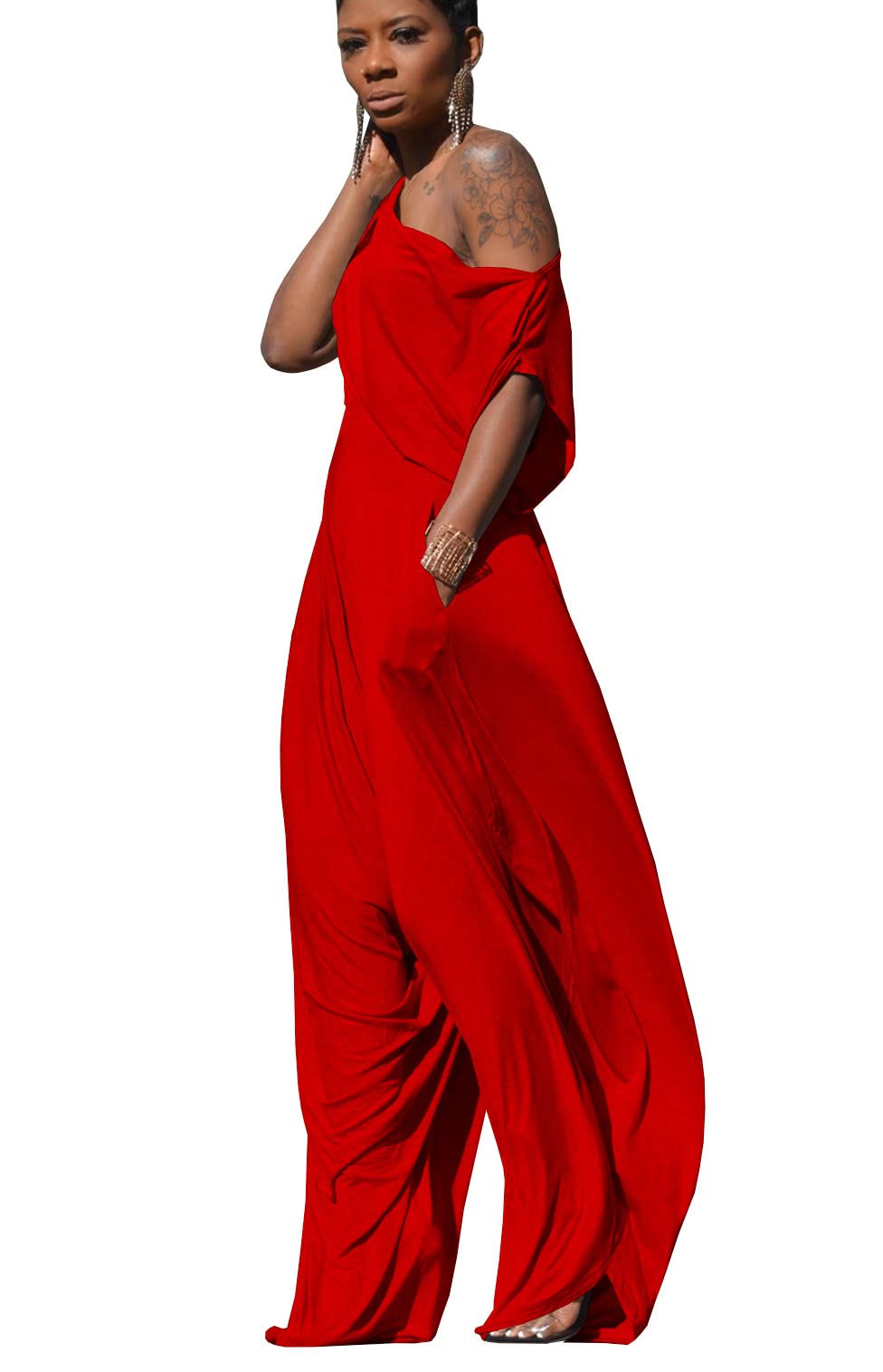 Sexy One Shoulder Tops & Harem Pants Set - Women's Two Piece Outfits, Boho Jumpsuit & Tracksuit for Summer, Beach, Party & Casual Wear