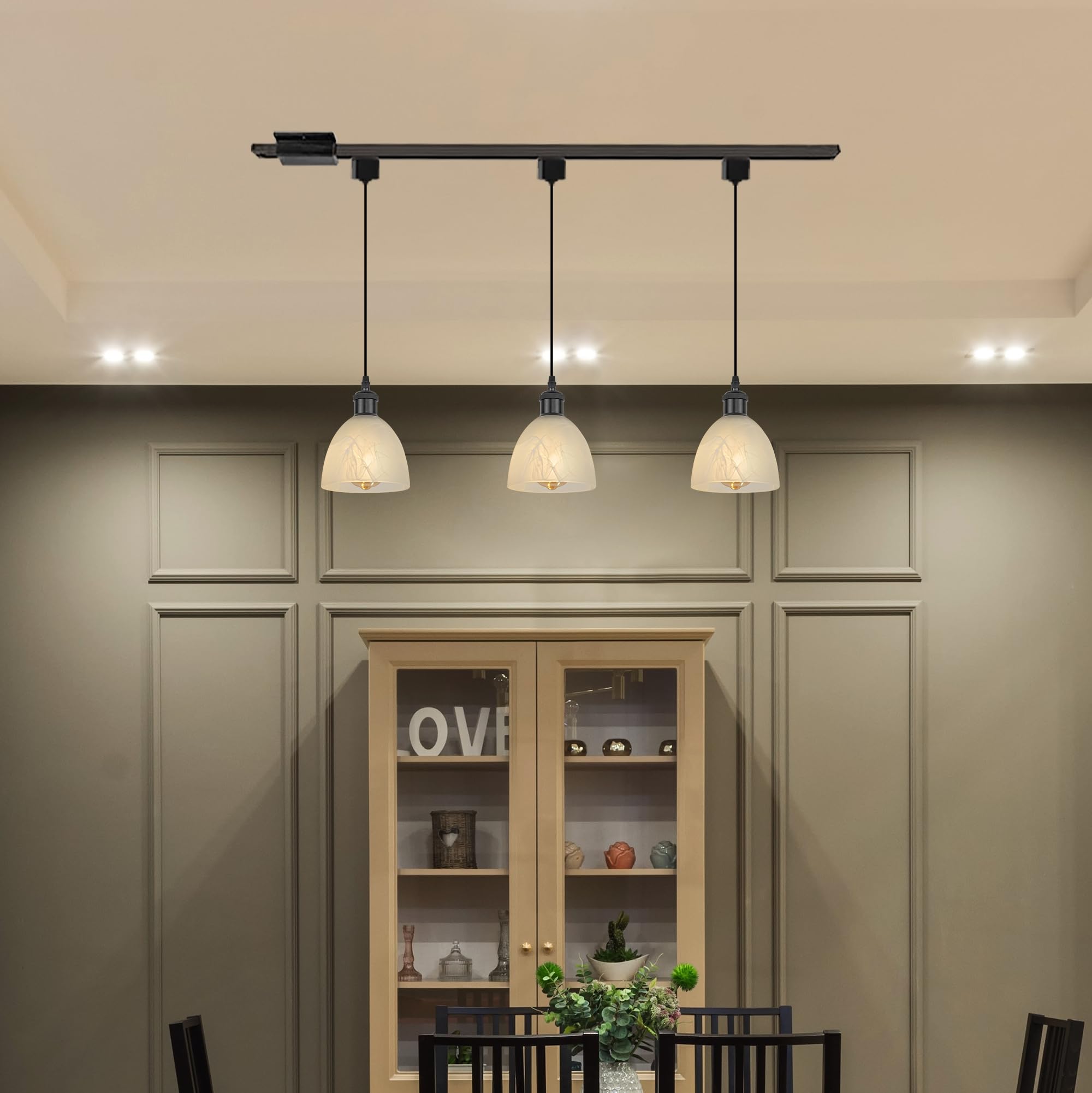 Kiven 3-Light H-Shaped Modern Track Lighting Pendant Set - Black Contemporary Track Lights for Kitchen Island, Hallway & Dining Room Decoration