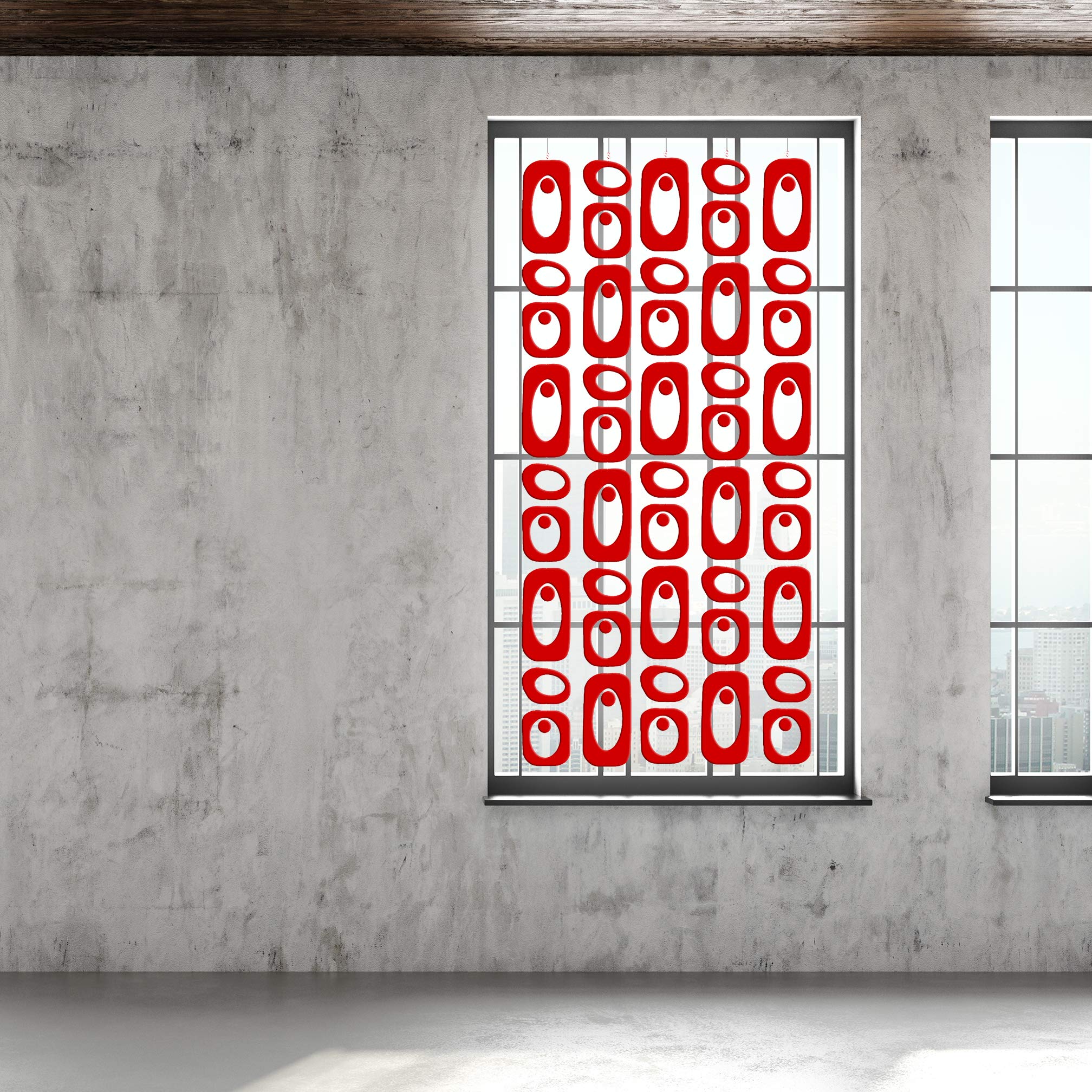 Red Beatnik Party Room Divider DIY Kit - Mid Century Modern Contemporary Room Partition Screen for Home & Office Decor - 30”W x 70”H - Perfect for Studio Apartments, Event Spaces & Room Makeovers