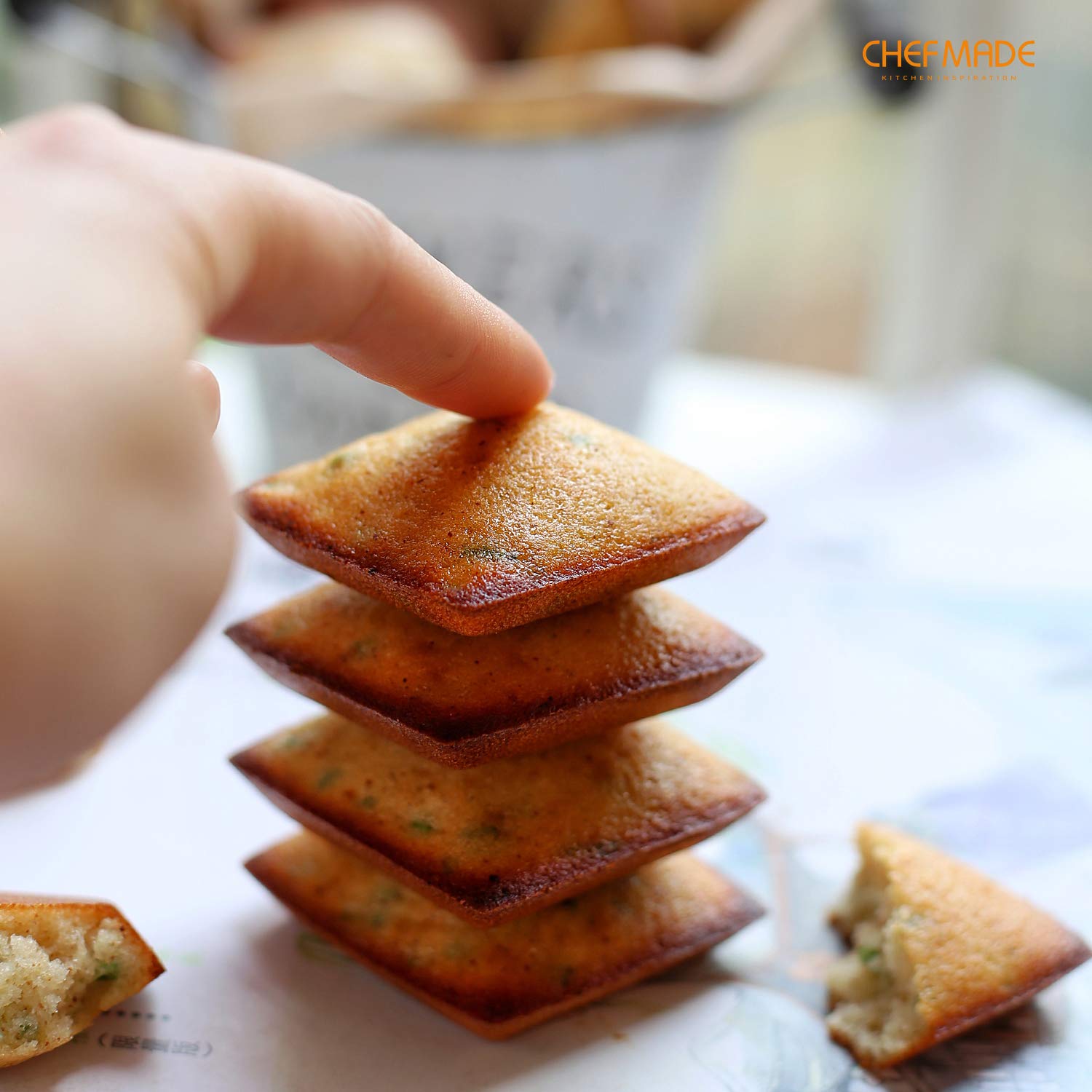CHEFMADE 12-Cavity Non-Stick Square Financier Cake Pan - Premium Biscuit & Cookie Bakeware for Oven Baking (Champagne Gold) - Perfect for French Pastries, Tea Cakes & Holiday Desserts