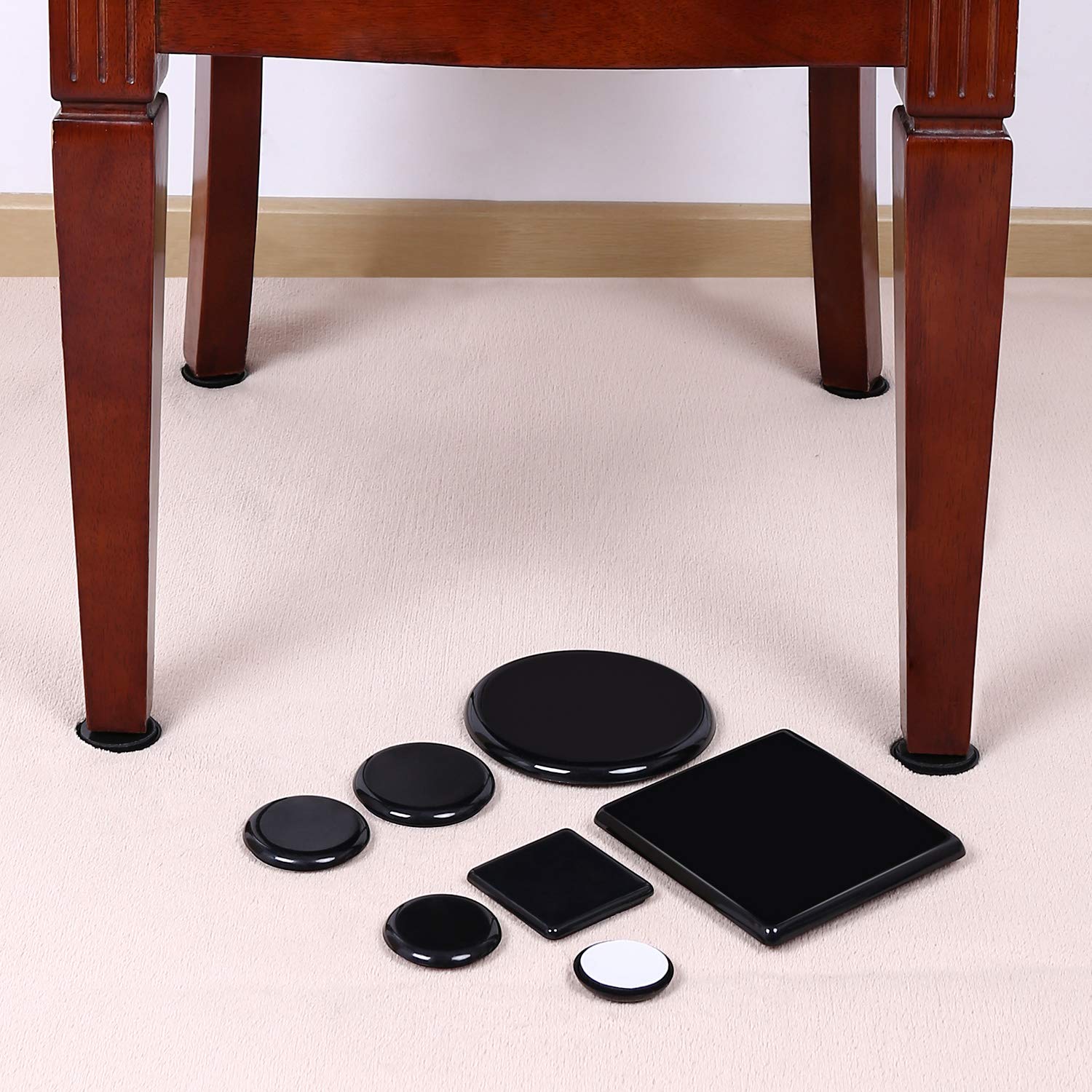 8 Pack Heavy Duty Furniture Sliders for Carpet - 5 Inch Round Moving Pads for Sofa, Bed, Couch & Fridge - Reusable Furniture Glides for Easy Moving - Perfect for Home Relocation & Room Rearrangement (Black)