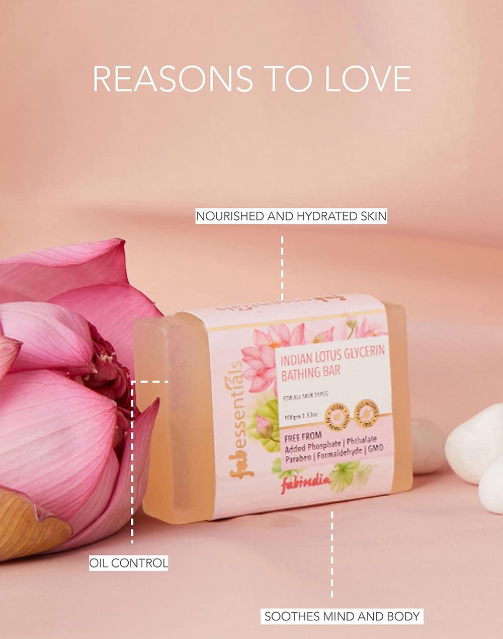Fabessentials Indian Lotus Glycerin Soap Bar - 100g | Natural Vegan Bath Soap for Cleansing, Nourishing & Moisturizing Skin | Toxin-Free, Chemical-Free | Perfect for Dry Skin Care & Daily Shower Routine | Ideal Gift for Spa Lovers & Ayurvedic Skincare Enthusiasts