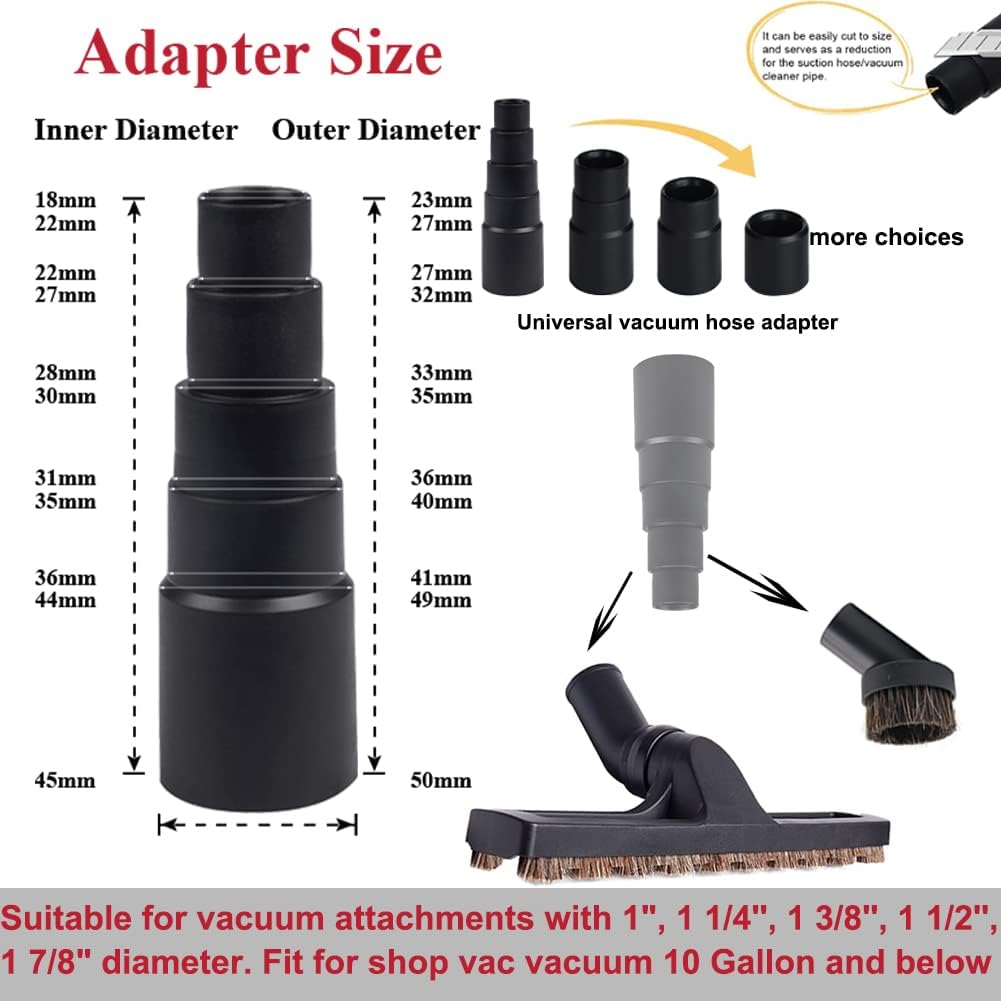 Universal Vacuum Attachments Set - Includes Floor Brush, 2 Horse Hair Attachments & Hose Adapter (Fits 1