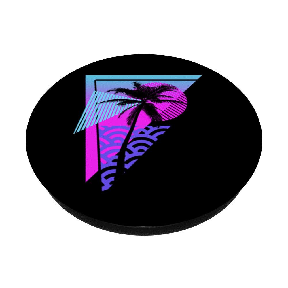 Vaporwave Aesthetic Palm Tree Triangle Anime PopSockets - Phone Grip & Stand for iPhone, Samsung, Tablets - Perfect for Beach Parties, Summer Vibes & Otaku Culture