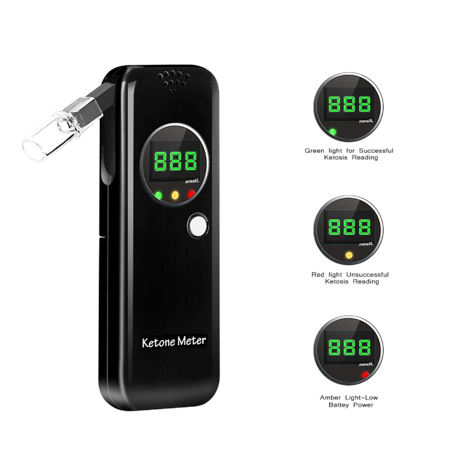Ketosis Breath Analyzer - Digital LCD Keto Breathalyzer with 10 Mouthpieces for Ketone Testing, Accurate Ketone Level Monitor - Perfect for Keto Diet, Weight Loss & Fitness Tracking (Black)