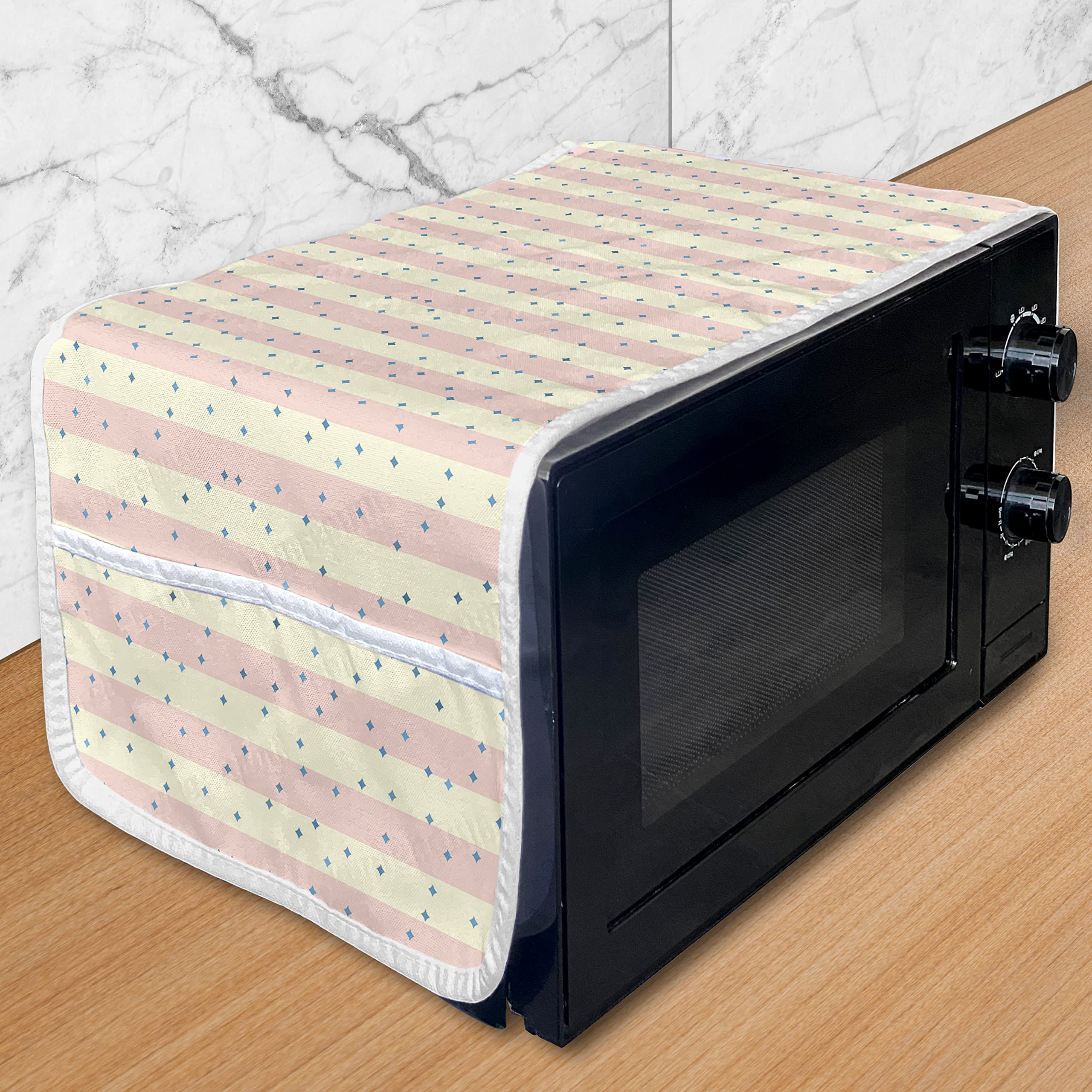 Ambesonne Striped Microwave Cover - Pastel Color Thick Lines & Starry Design, Waterproof Kitchen Organizer with Pockets, 36