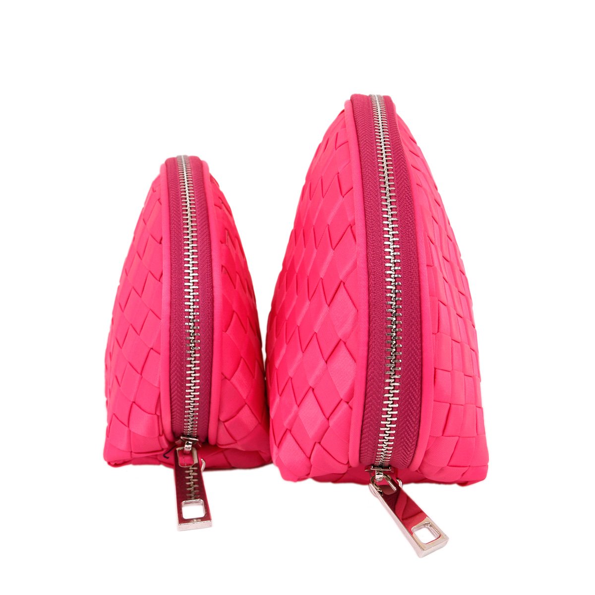 Trendy Blue Premium Interwoven Braided Wristlet Cosmetic Makeup Bag Set of 2 - Fuchsia Pink | Perfect for Travel, Gym & Everyday Essentials Organization