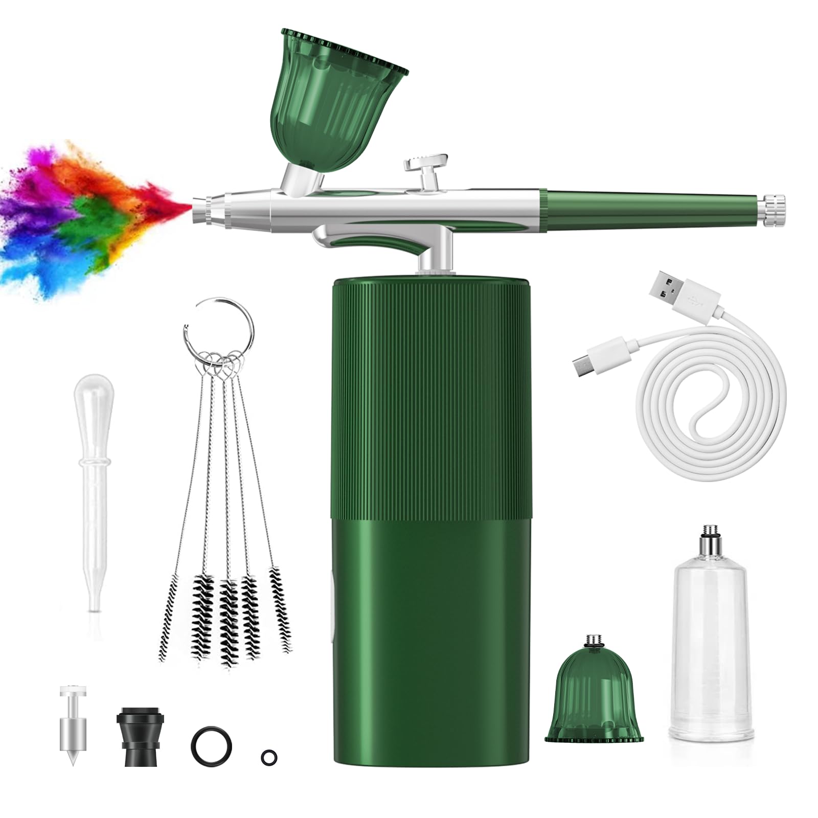 Professional Airbrush Kit with Compressor - Green Airbrush Machine for Makeup, Nail Art, Cake Decorating & Model Painting | Perfect for Artists, Cosmetologists & Hobbyists