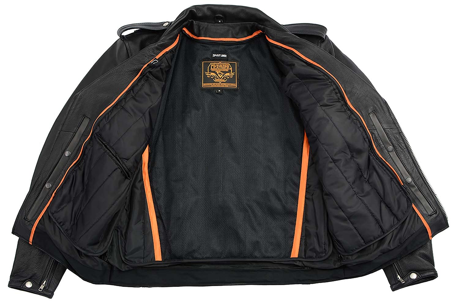 Milwaukee LKM1711 Black Leather Motorcycle Jacket for Men - Heavy Duty Police Style Biker Jacket with Adjustable Side Lace - Perfect for Riding, Motorcycle Clubs & Outdoor Adventures