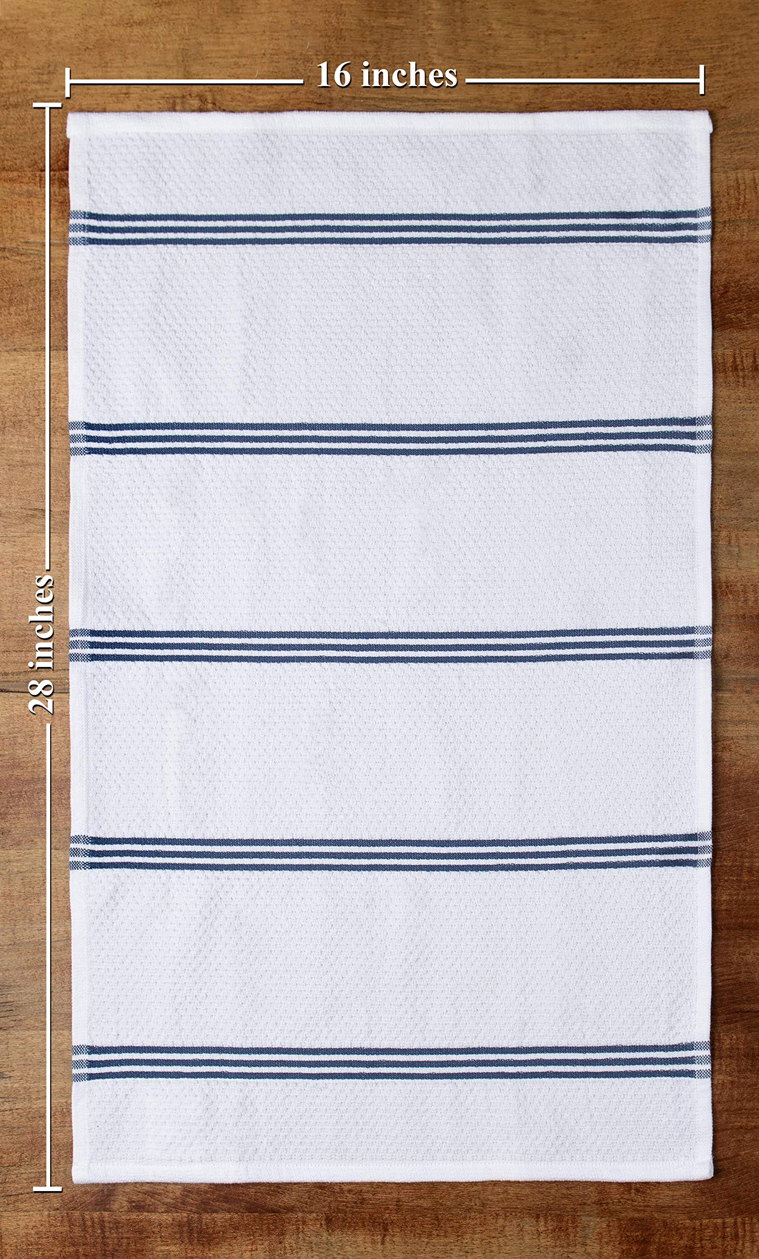 Premium 100% Cotton Kitchen Dish Towels Set of 4 - Dark Blue & White Absorbent Hand Tea Towels (28