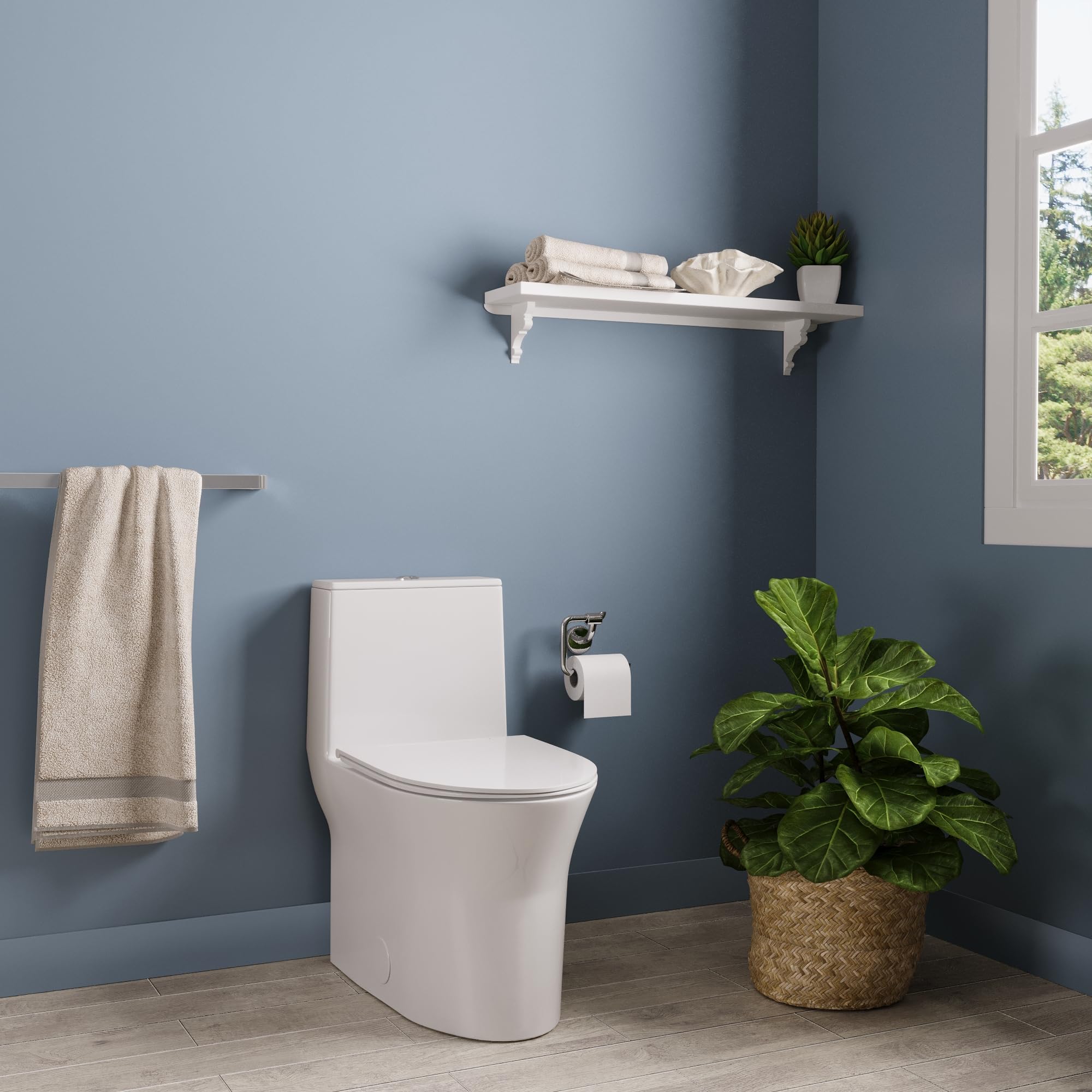 DeerValley DV-1F0250 Compact One Piece Toilet - Space Saving Dual Flush (0.8/1.28 GPF) with Comfort Chair Height for Small Bathrooms - Powerful & Quiet Flush System (MAP 900g) - Ideal for Apartments, Tiny Homes & Powder Rooms