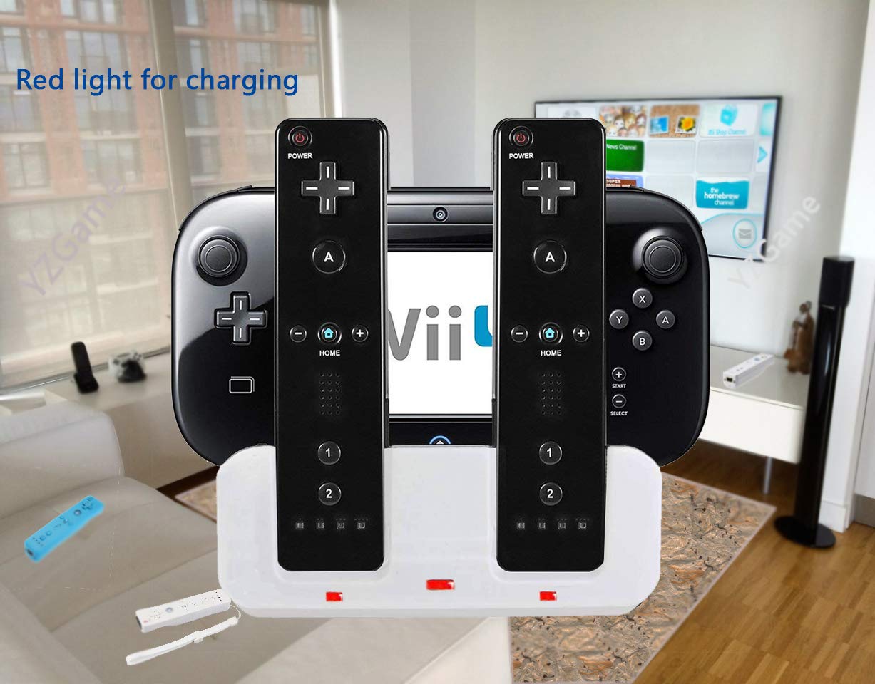 Wii U Charger Dock Station for Wii Remote & Wii U Gamepad with 2 Rechargeable Batteries & Charging Cable - White | Fast Charging LED Indicator | Perfect for Gaming Sessions & Multiplayer Parties