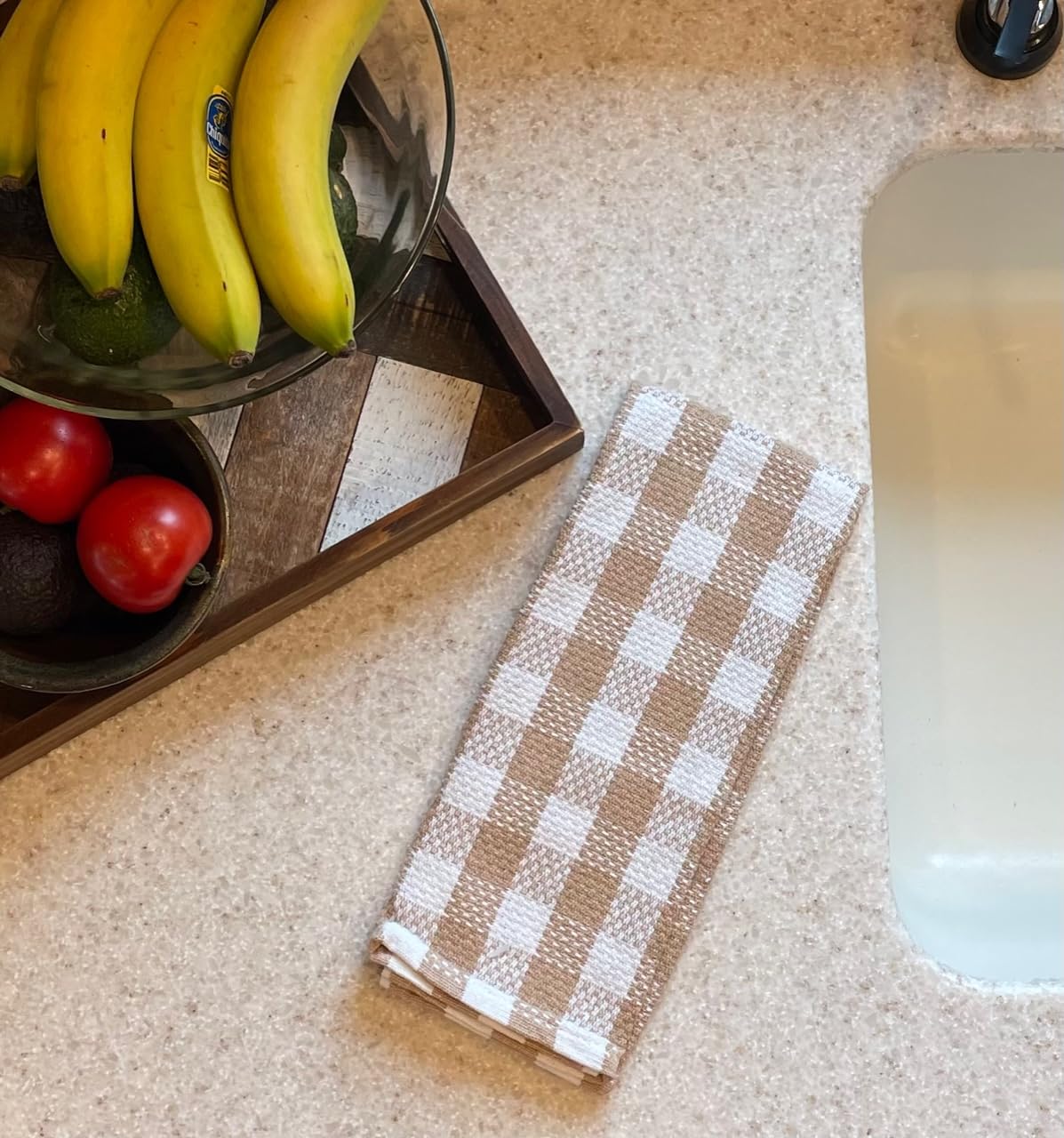 Tan Buffalo Plaid Cotton Kitchen Towels Set - 8-Piece for Washing & Drying Dishes