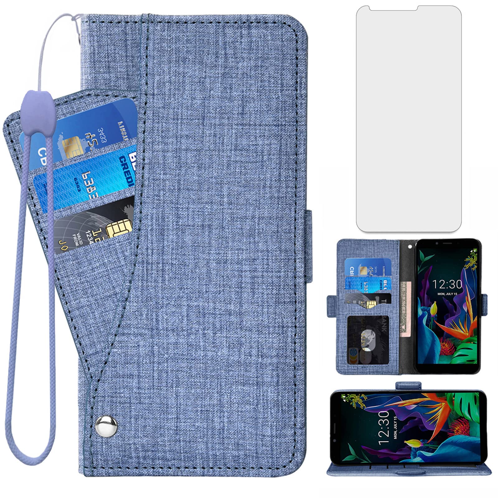 Premium LG Stylo 4 Wallet Case with Tempered Glass Screen Protector - Flip Cover Card Holder Phone Case for LG Stylo 4/Stylo4 Plus/Q Stylus Alpha (Blue) - Perfect for Business Professionals & Students on the Go