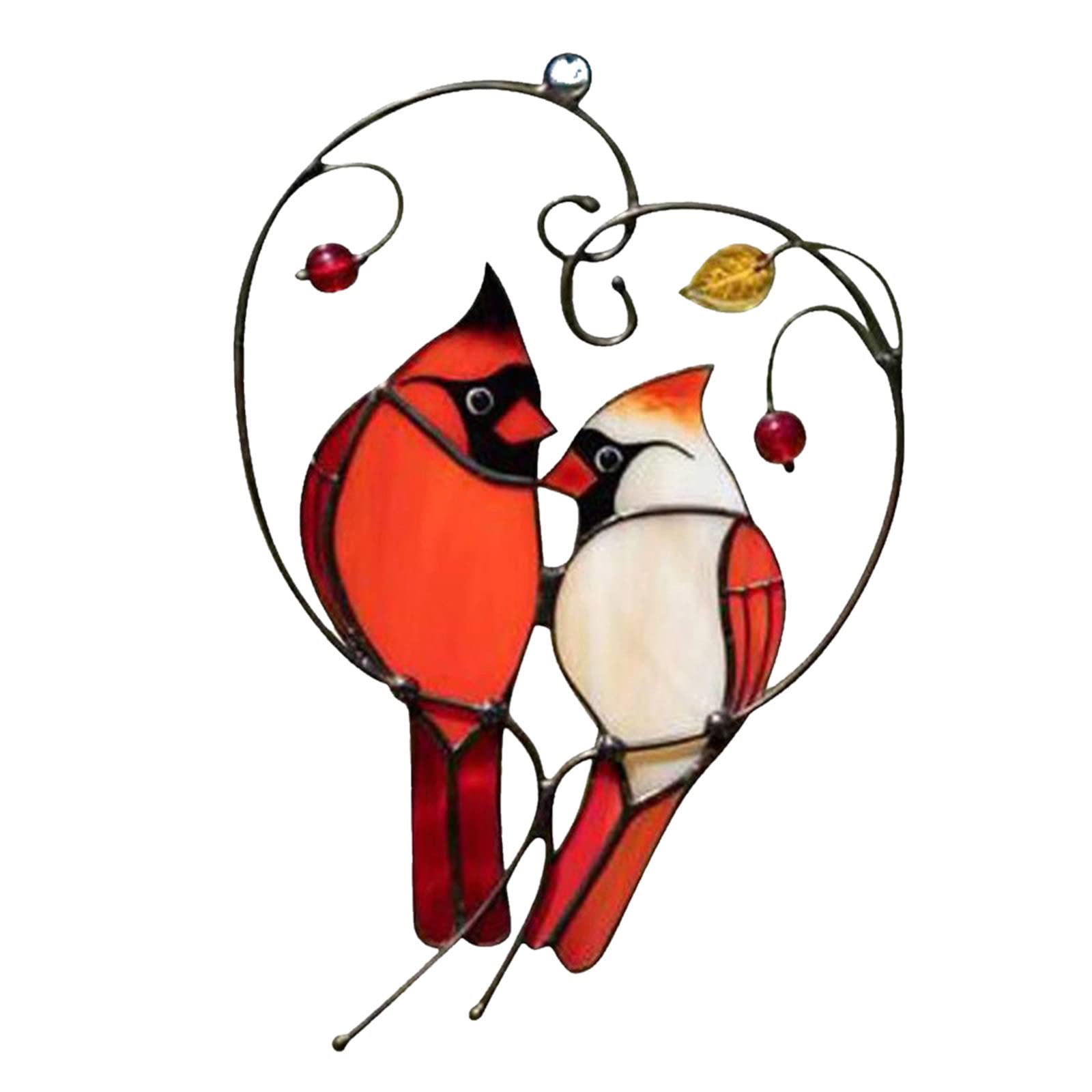 Pair of Cardinal Bird Stained Glass Ornaments - Handmade Window Hanging Decor with Red Birds - Perfect for Home, Garden, Church & Holiday Decorations - Unique Cardinal Gifts for Bird Lovers