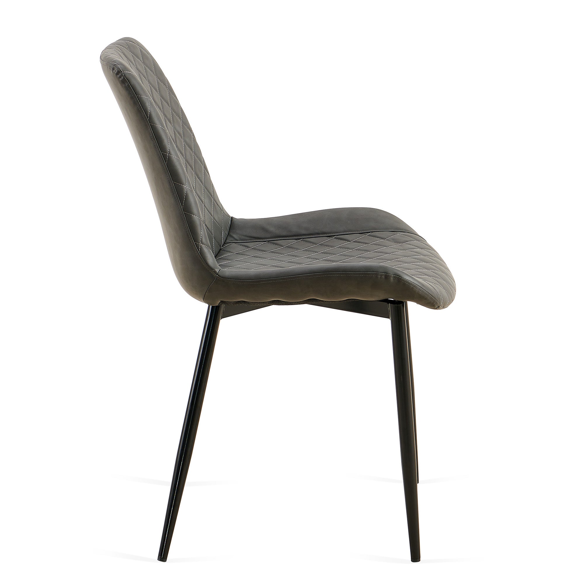 Dark Grey Set of 4 Mid Century Modern Leathaire Dining Chairs - Armless Side Chairs with Metal Legs for Kitchen & Living Room | Perfect for Small Spaces & Contemporary Home Decor