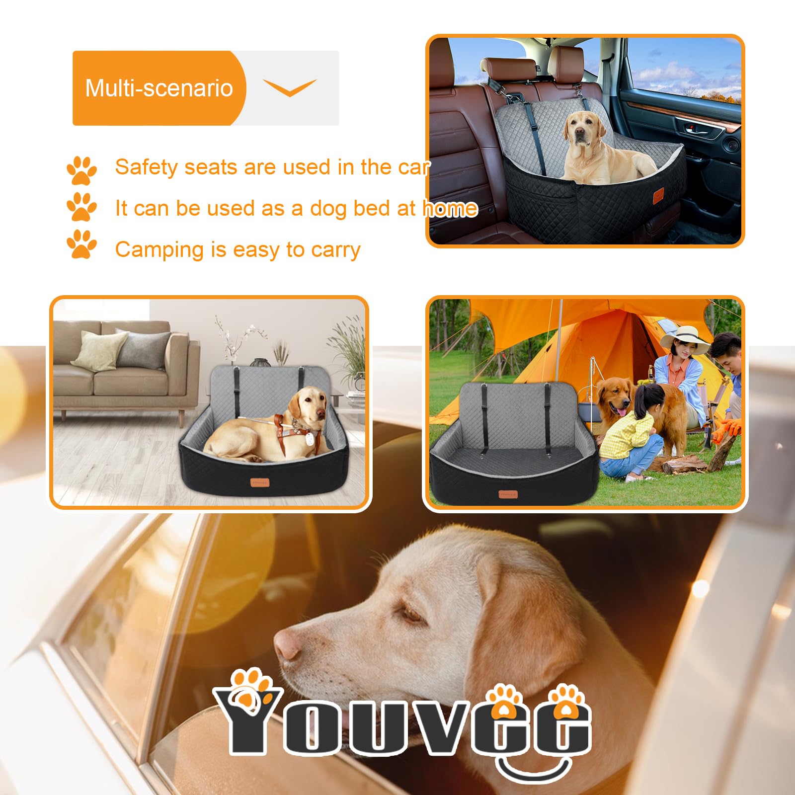 Youvee Dog Car Seat for Large & Medium Dogs - 4