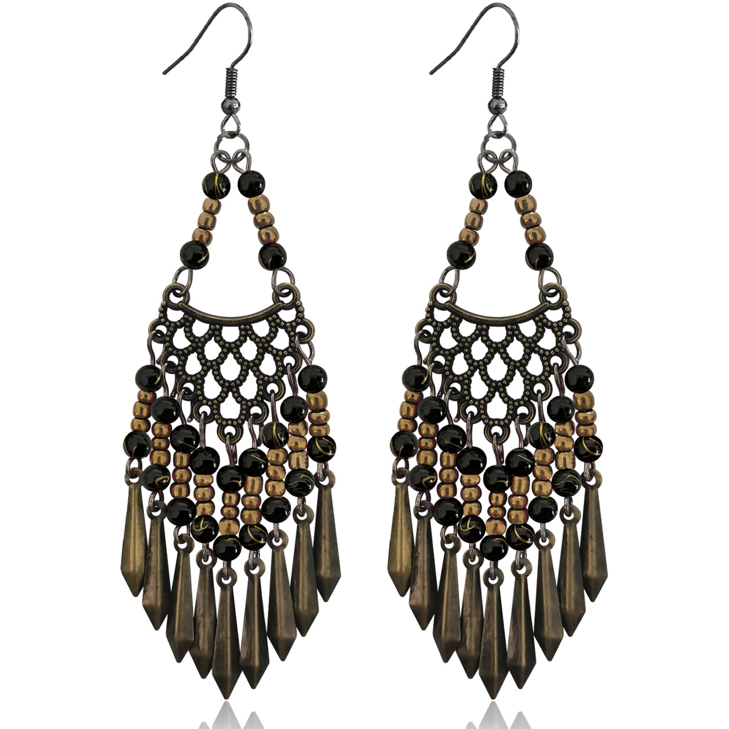 Handmade Vintage Bohemian Drop Earrings for Women - Long Tassel Dangle Earrings with Colorful Beads, Tribal Chandelier Design, Geometric Hook | Perfect Statement Jewelry Gift for Parties, Weddings & Boho Fashion