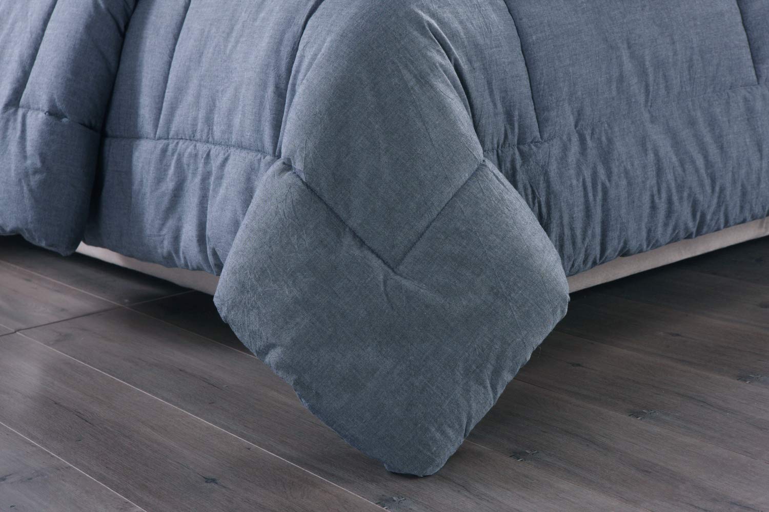 Premium Washed Cotton Comforter Set - Soft & Breathable King Size Bedding - Blue Distressed Loft Style Duvet Cover - Perfect for Cozy Bedrooms, Guest Rooms & Airbnb Stays