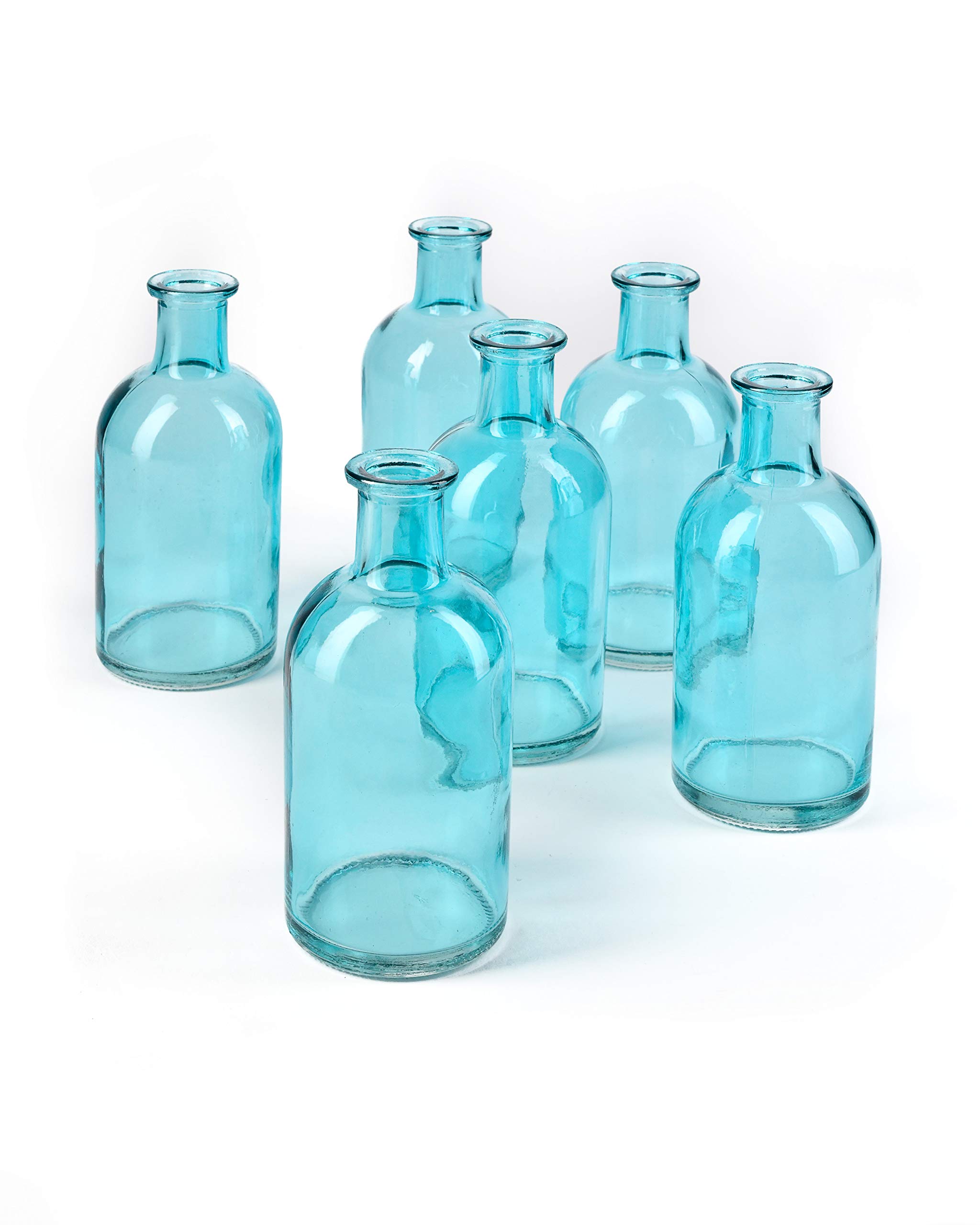 Serene Spaces Living 6-Piece Small Turquoise Medicine Bottle Vases Set for Long Stem Flowers - Perfect for Home Decor, Wedding Centerpieces & Boho Chic Interior Design