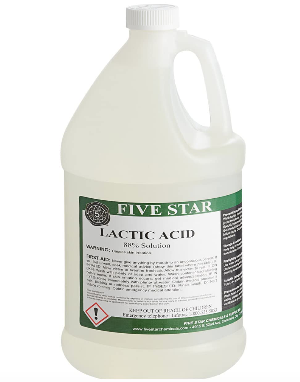 Five Star Chemicals - Food Grade Lactic Acid 88% Solution (1 Gallon) - pH Adjuster for Brewing, Food Processing & Cheese Making - Perfect for Homebrewers, Commercial Kitchens & Food Manufacturers