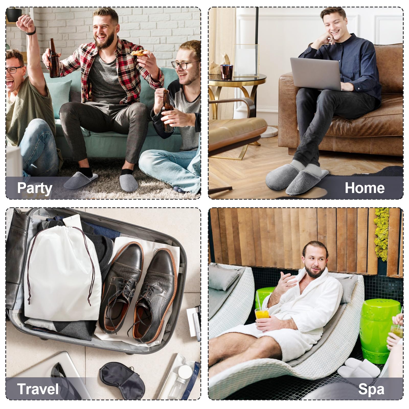 2 Pairs Disposable Slippers with Travel Bags - Large Size Comfortable Guest House Hotel Slippers for Travel, Spa, Home & Hospitality Use