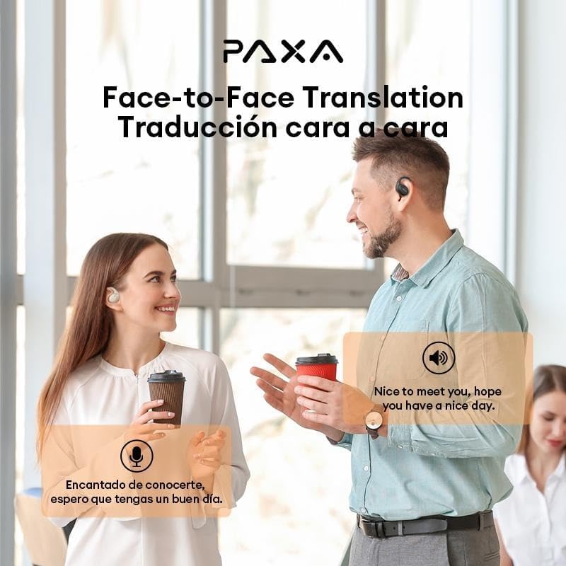 Paxa AI Open-Ear Translation Headphones - Real-Time Language Translator for 75+ Languages, Wireless Bluetooth Headset with Open Air Design - Perfect for Travel, Business Meetings & Multilingual Conversations (Black)