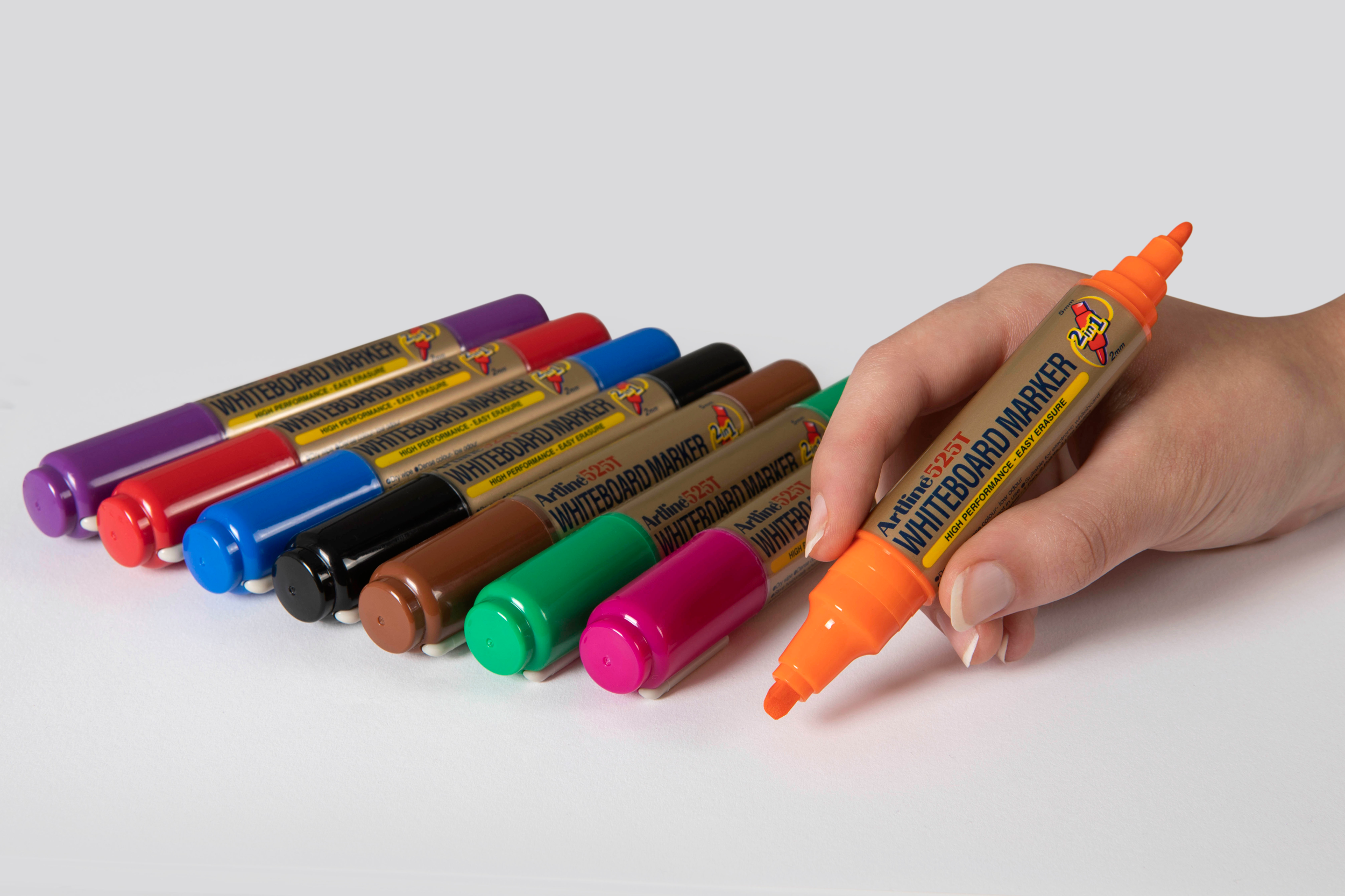 Artline 525T Dual Tip Whiteboard Markers - 8 Pack of Dry Erase Markers for Classroom, Office & Home Use - Fine & Broad Nib White Board Markers for Teachers & Students