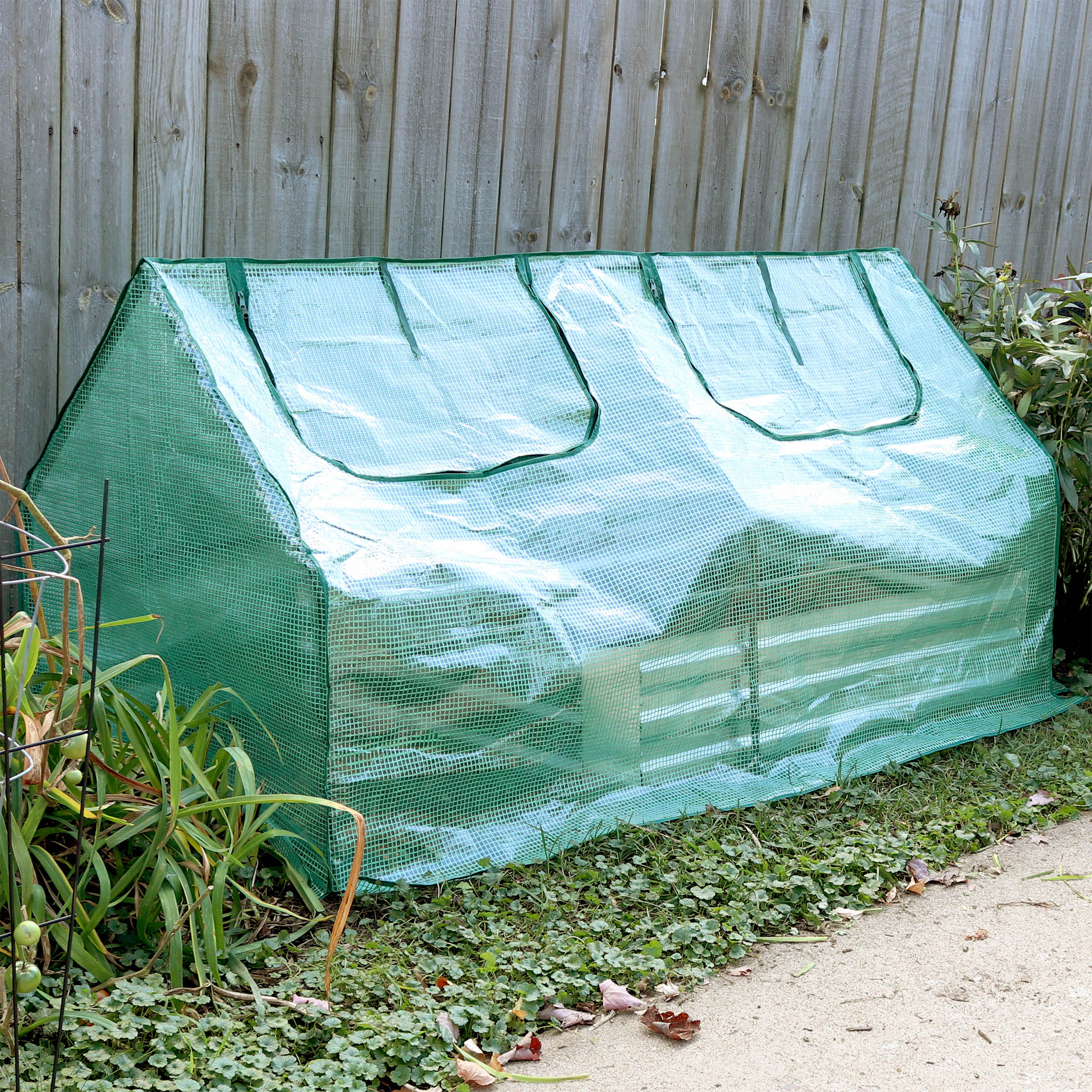 Sunnydaze Portable Mini Cloche Greenhouse with Zipper Doors - Compact Plant Protection Cover for Indoor/Outdoor Gardening, Seed Starting & Plant Hardening - Green