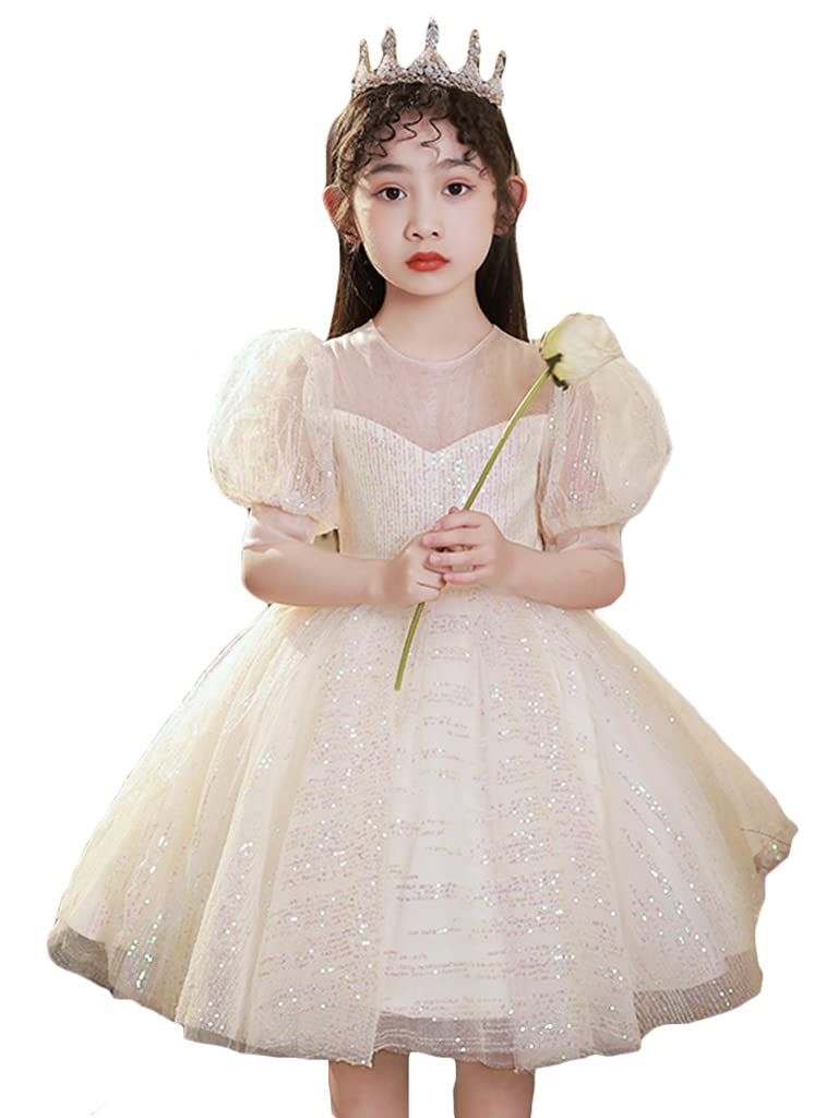 Sparkly Princess Tutu Dress for Girls - Sequin & Fluffy Ball Gown with Puff Short Sleeves - Perfect for Pageants, Flower Girls, Birthday Parties & Special Occasions