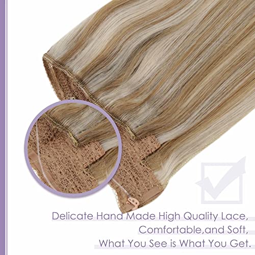 Premium Fish Line Halo Hair Extensions with Invisible Clips - Seamless 100% Human Hair Extensions for Length & Volume - Perfect for Weddings, Parties & Daily Styling