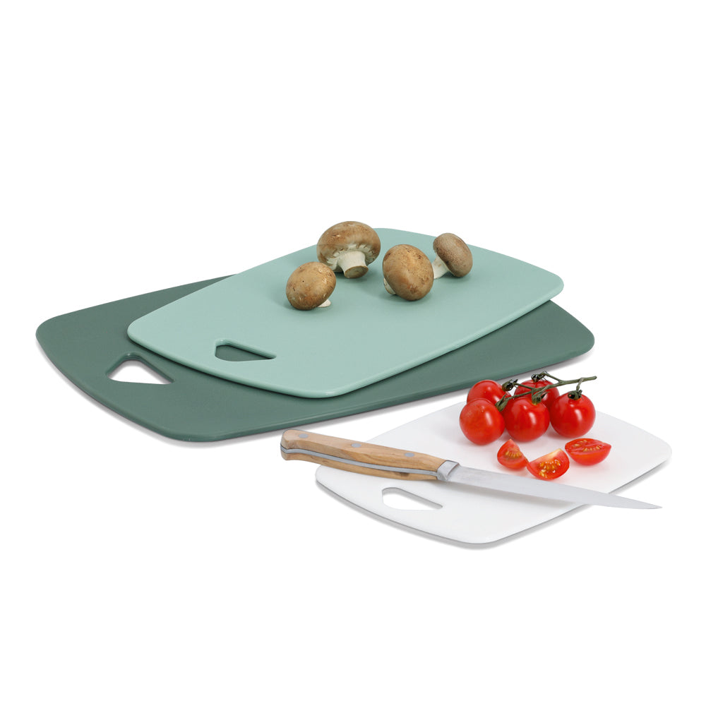 3-Piece Plastic Cutting Board Set - Green, Mint & White for Kitchen Prep, Chopping & Serving | Dishwasher Safe & Non-Slip