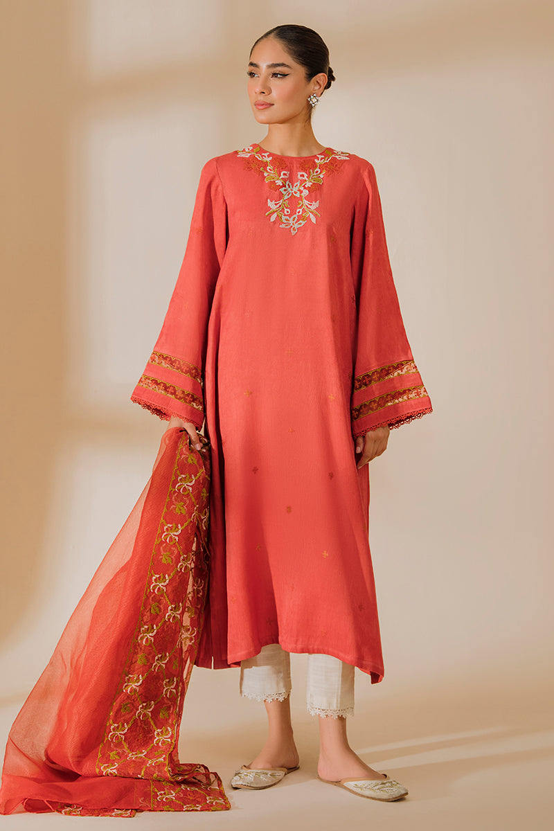 Elegant Cinnabar 2PC Set (Shirt & Dupatta) for Women - Traditional Indian Ethnic Wear for Festivals, Weddings & Special Occasions