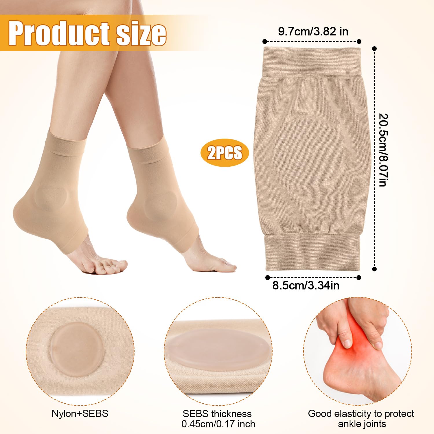 Premium Ice Skating Socks - Padded Ankle Support Sleeves with Breathable Sweat-Wicking Fabric for Figure Skates, Hockey Skates & Boots (Beige) - Ideal for Training, Competitions & Injury Prevention