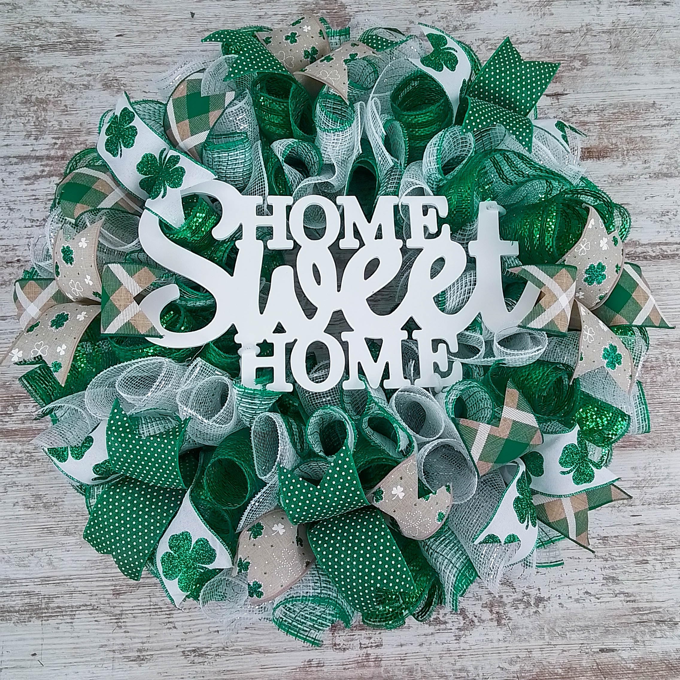 St. Patrick's Day Wreath - Green & White Clover Shamrock Door Hanging Decor for Home - Perfect for Front Door, Wall, Party & Festival Decoration