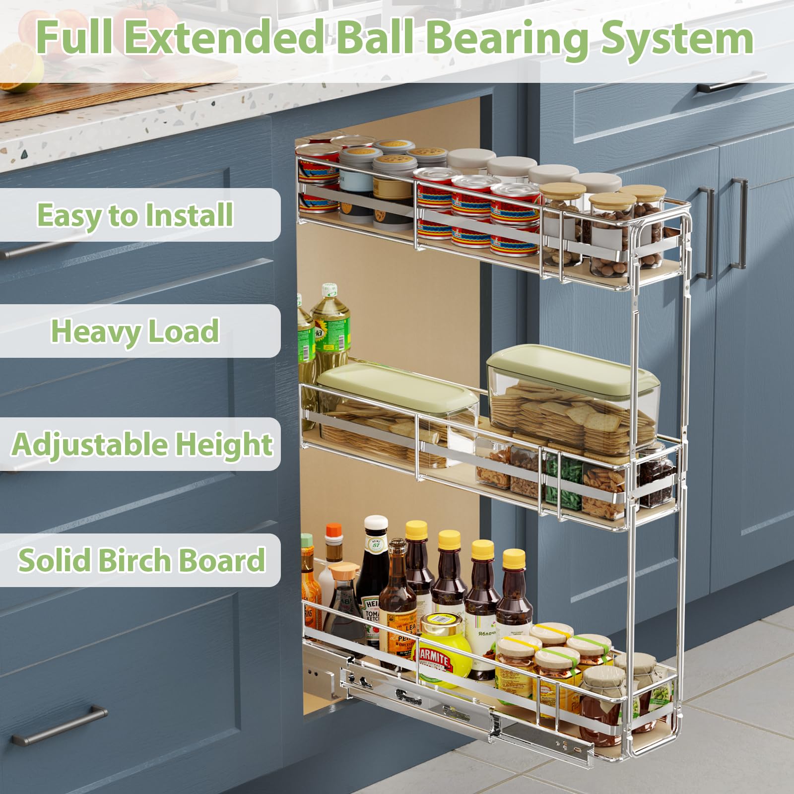 ROOMTEC 3-Tier Pull Out Cabinet Organizer Spice Rack - 5