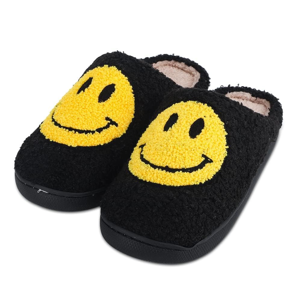 RaepperHan Smile Face Slippers for Women - Retro Soft Plush Lightweight House Shoes with Non-Slip Sole | Comfortable Indoor Outdoor Slippers for Home, Lounge, Gift Giving & Everyday Wear