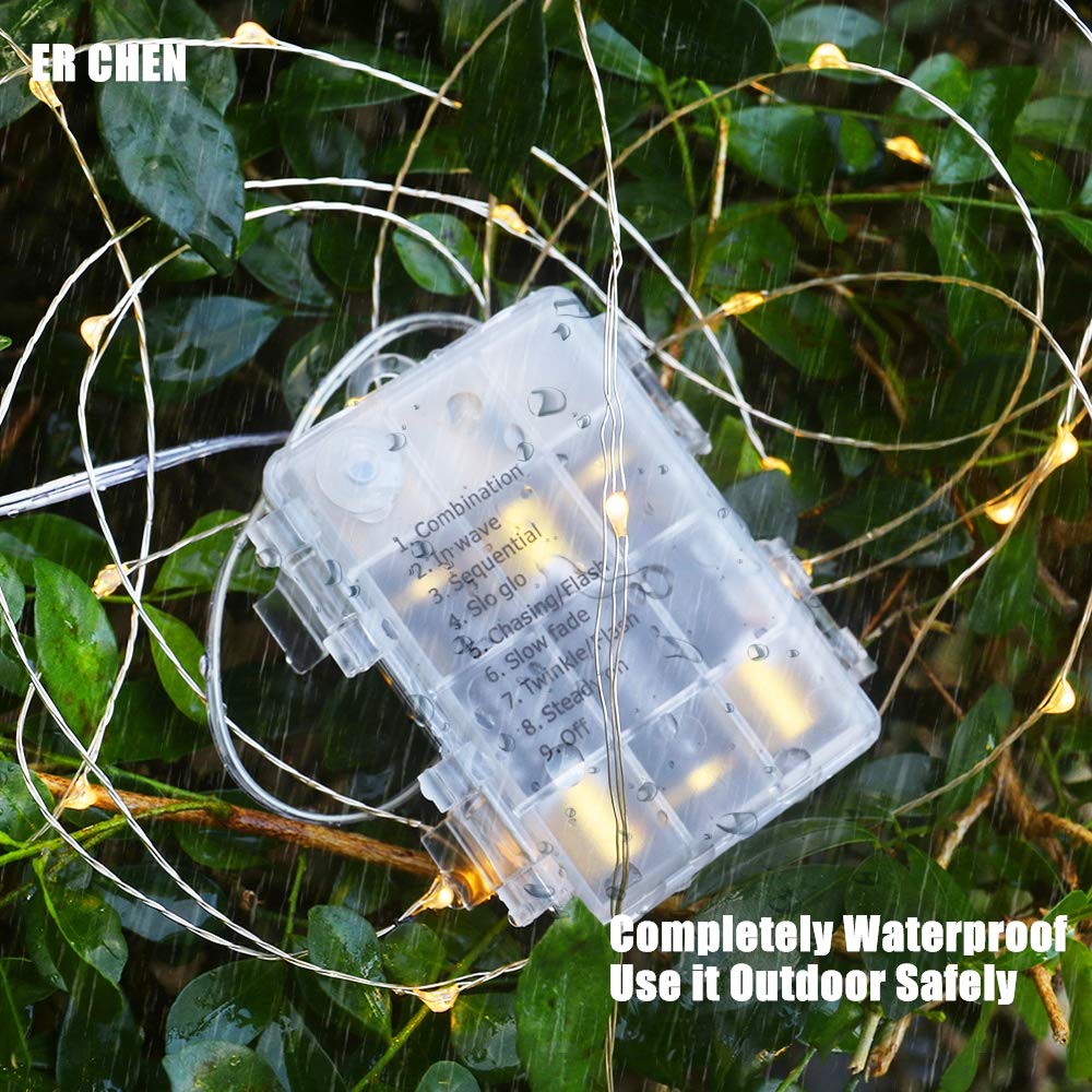 200 LED Fairy String Lights with Remote - 66ft Battery Operated Waterproof Christmas Lights, 8 Modes & Timer Function, Warm White Silver Wire for Bedroom, Wedding, Party Decorations & Outdoor Garden Lighting