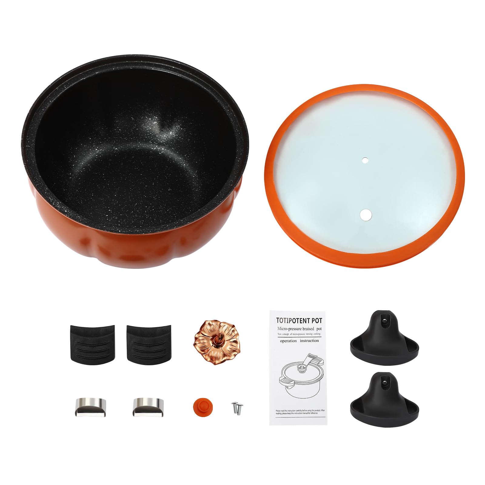 8L/2.11Gal Non-Stick Micro Pressure Cooker Pot - Mini Pumpkin Design Maifan Stone Cooking Pot for Home Kitchen | Perfect for Quick Meals, Stews & Healthy Cooking