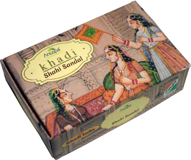 Anuspa Khadi Handcrafted Shahi Sandal Soap - Pack of 3 (125g Each) | Luxury Antiseptic & Anti-Aging Soap for Dry Skin | Moisturizing & Soothing with Antioxidants | For Men & Women | Perfect for Daily Skincare & Spa Relaxation