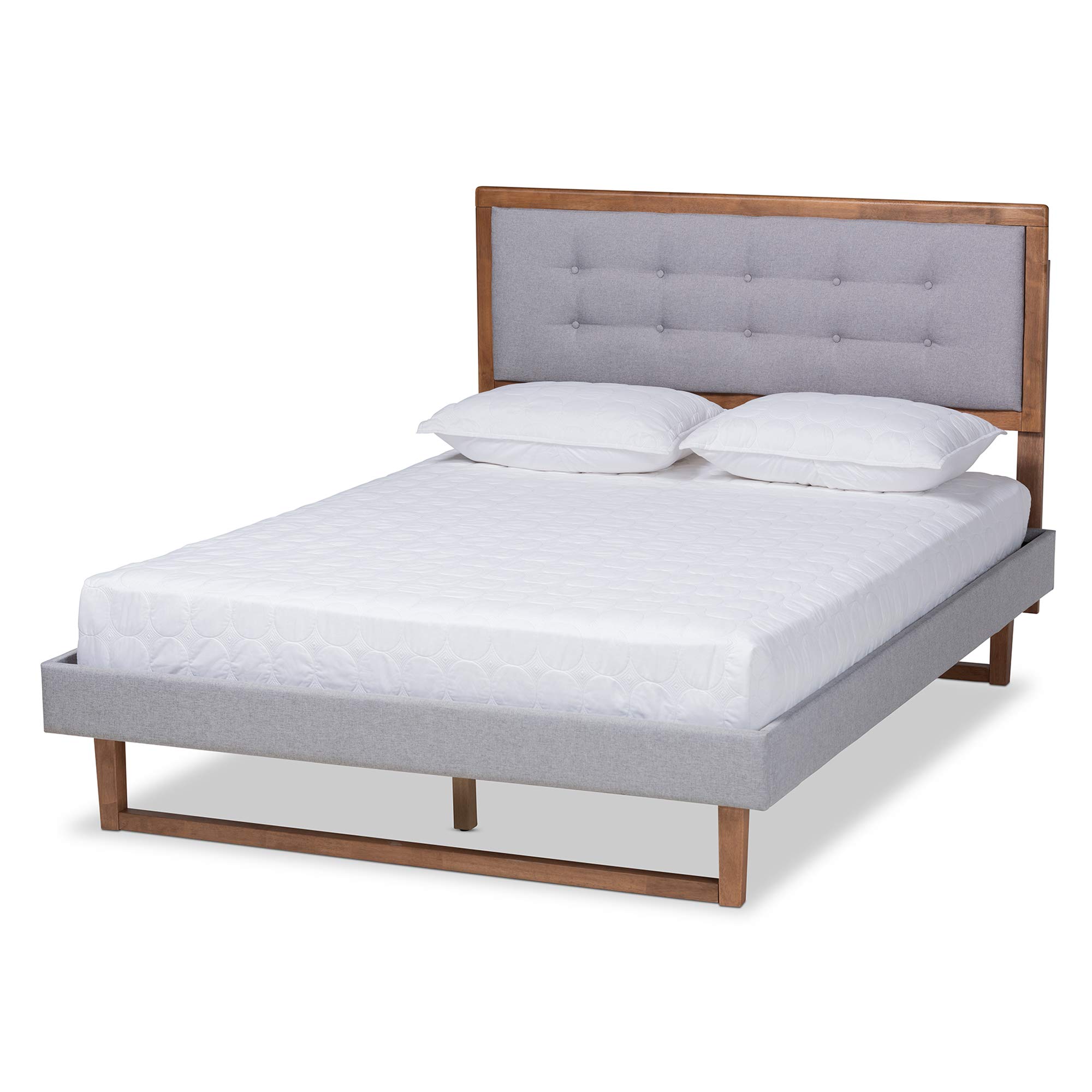 Baxton Studio King Size Platform Bed Frame - Light Grey/Ash Walnut Finish - Modern Minimalist Bedroom Furniture for Master Bedroom or Guest Room