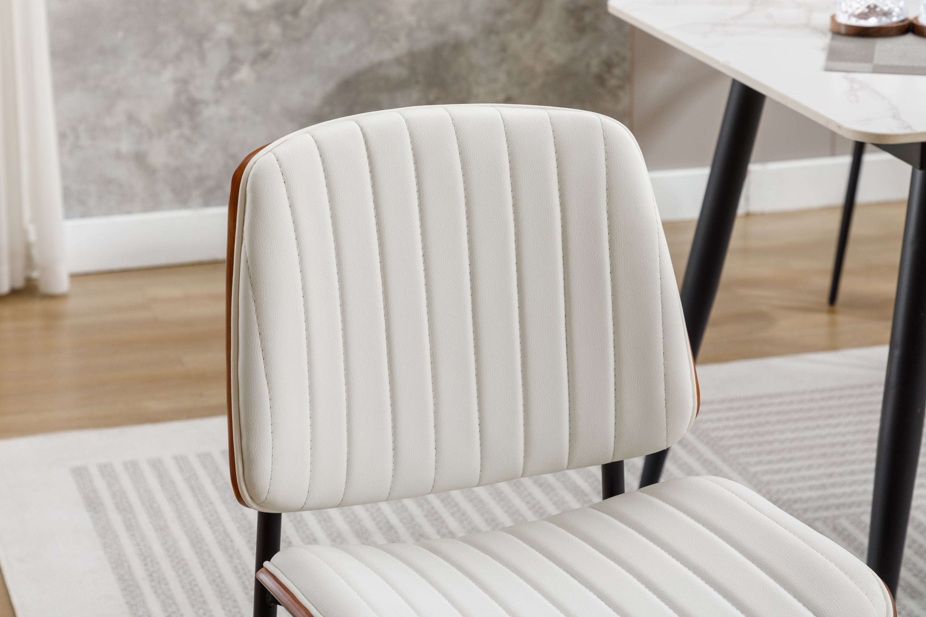 Mid Century Modern Dining Chairs Set of 2 - Retro Faux Leather Upholstered Chairs with Bentwood Seat & Adjustable Metal Legs - White Kitchen & Dining Room Furniture for Home Decor
