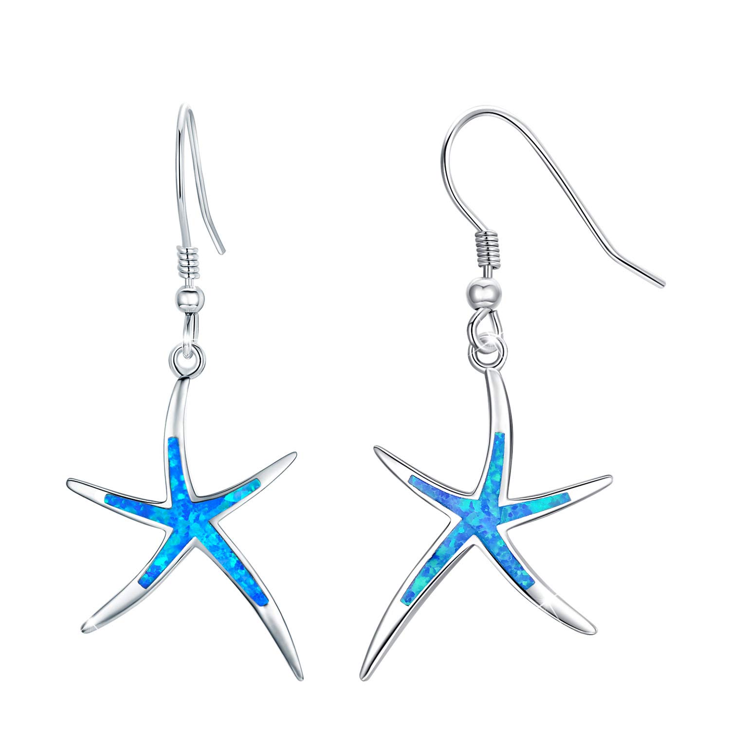 925 Sterling Silver Opal Starfish Hoop Earrings for Women - Nautical Hawaiian Sea Beach Jewelry Gifts - Perfect for Summer Vacations, Beach Weddings & Tropical Parties