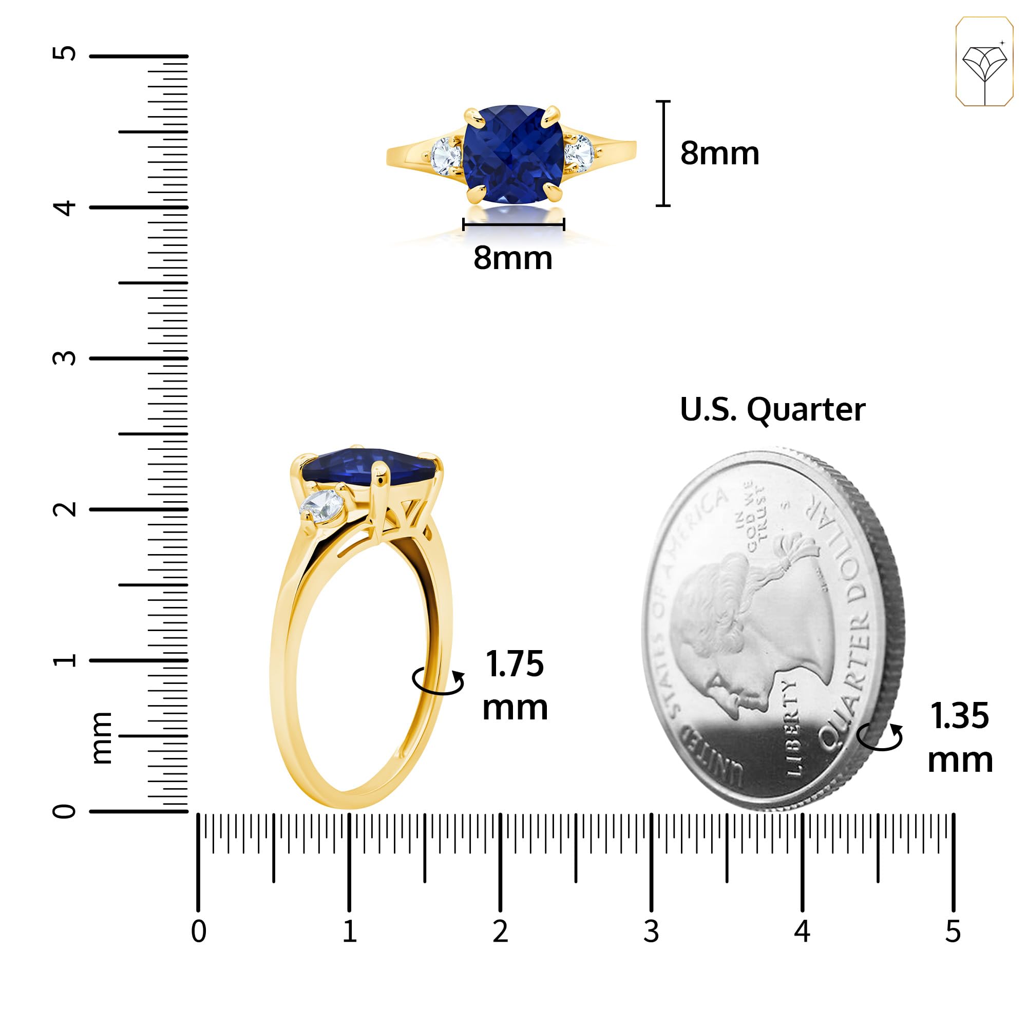 MAX & STONE 10k Gold Gemstone Rings for Women | Cushion Cut Three Stone Birthstone Ring | Anti-Tarnish Jewelry | Elegant Cocktail Ring with Gift Box (Sizes 5-9) | Perfect for Anniversary Gifts, Valentine's Day & Special Occasions