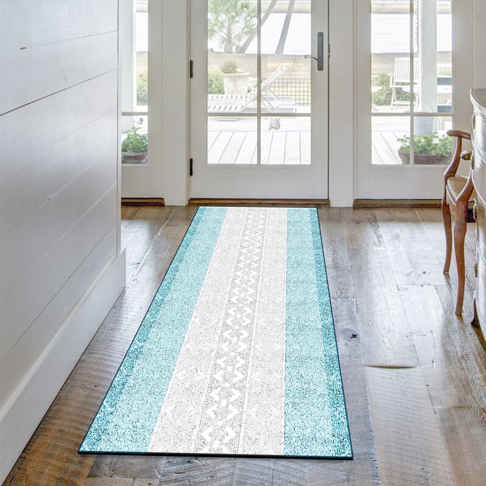 Non-Slip Modern Blue & White Hallway Runner Rug 3'x8' - Soft Kitchen Rug for High Traffic Areas, Entryway & Long Halls