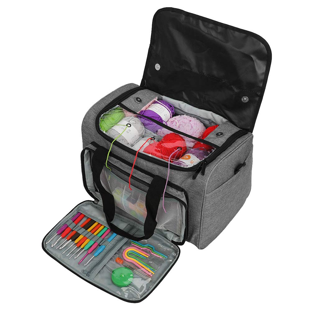 Kani Knitting Bag - Large Yarn Storage Tote with Adjustable Shoulder Strap & Inner Pockets - Perfect for Organizing Knitting Needles, Crochet Hooks, Wool & Craft Supplies - Ideal for Knitting Projects at Home, Travel & Crochet Classes