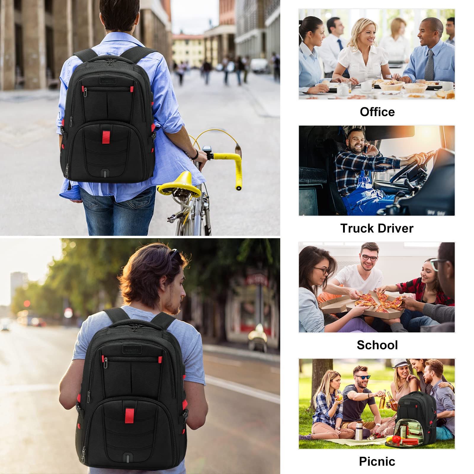 LOVEVOOK Insulated Lunch Backpack for Men - 17 Inch Cooler Bag with USB Charging Port, Waterproof Laptop Backpack for College, Work, Travel, Camping & Picnic | Perfect for Office Commute, Hiking & Outdoor Adventures (17 inch, Black)