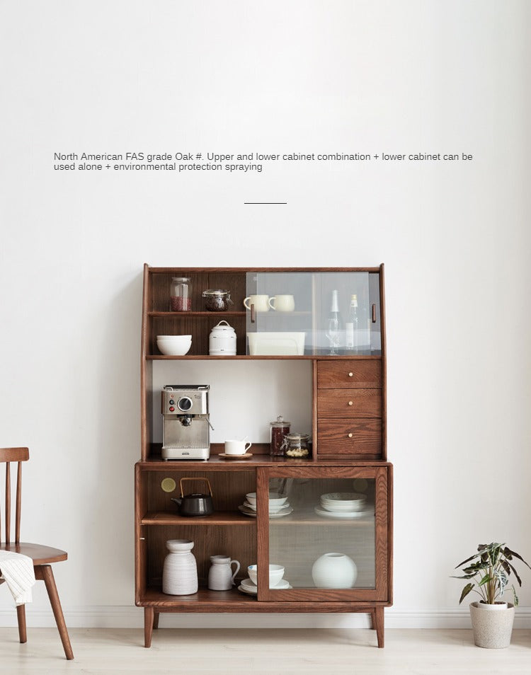 Solid Oak Wood Wall-Mounted Nordic Sideboard with Integrated Storage - Perfect for Living Room, Dining Room, and Entryway Organization